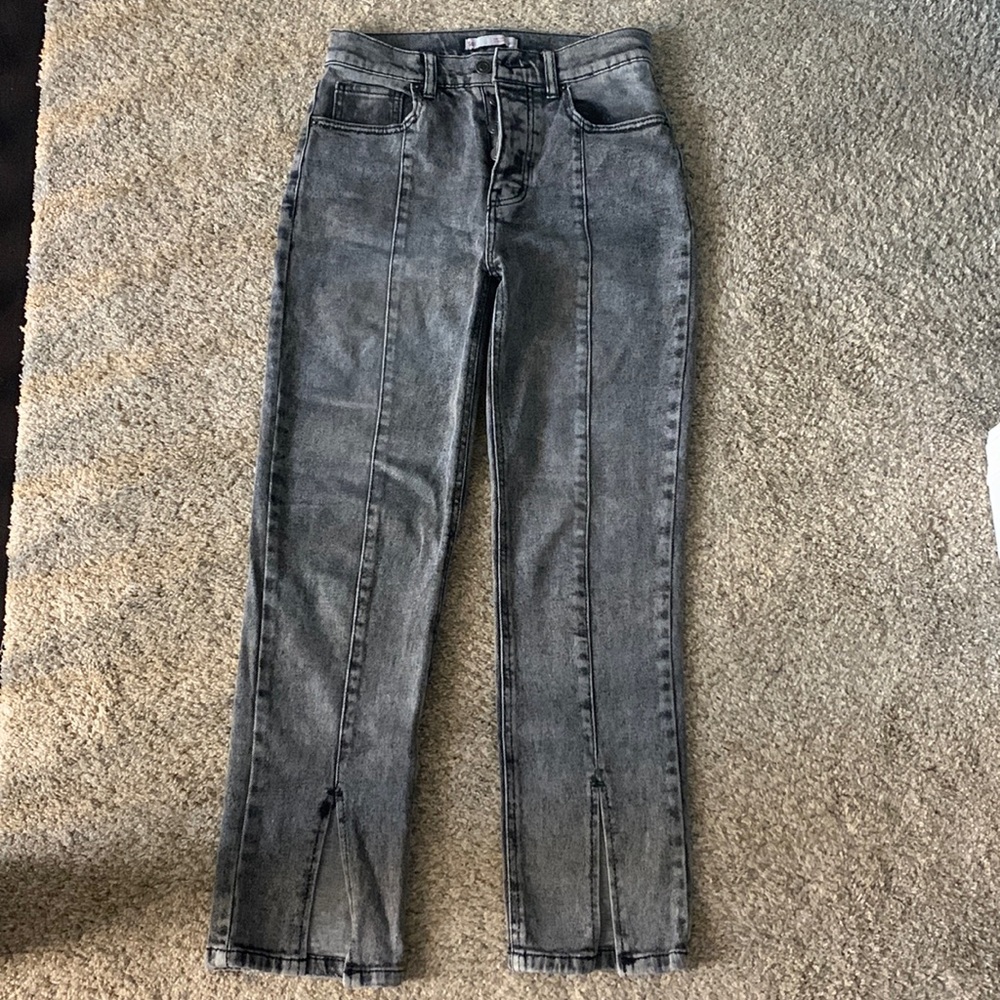 super high rise straight leg jeans (grey ish black)